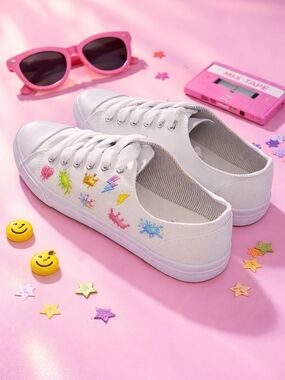 Custom Colorful Pop Art Sneakers Womens 7 Y2K Graphic NWT